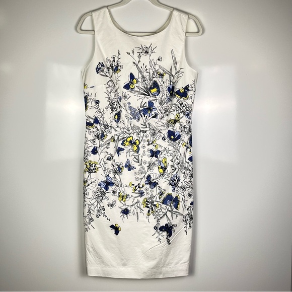 RSVP by Talbots- Floral Butterfly Sheath Print Dress - White, Blue, Yellow - Picture 4 of 9